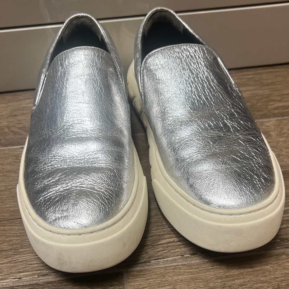 Tory Burch Metallic Silver Slip-On Sneakers